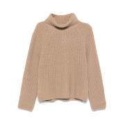 Beige Strikrullehals Sweater