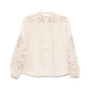 Beige Linnedskjorte med Broderie Anglaise