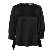 Elegant Sort Bluse med ¾ Ærmer