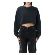 Sort Embellished Cropped Sweatshirt Strikvarer