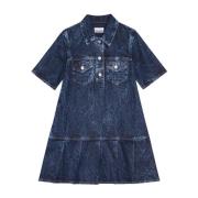 Krøllet Denim Mini Kjole Blå Sten