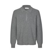 Lys Grå Merino Uld Polo Sweater