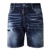 Blå Denim Shorts med Lakdetaljer