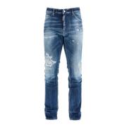 Marineblå Vintage Slim Fit Højtaljede Jeans