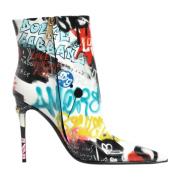 Graffiti Print Læder Mid Calf Støvler