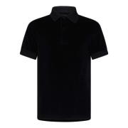 Sort Towelling Polo Shirt med Logo