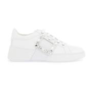 Hvide Læder Rhinestone Skate Sneakers