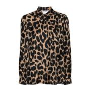 Leopard Print Silk Twill Skjorte