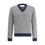 Ikonisk V-Neck Jacquard Uld Sweater