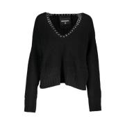 Elegant V-hals sweater med kontrastdetaljer