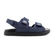 Denim Flade Sandaler med Velcro Lukning