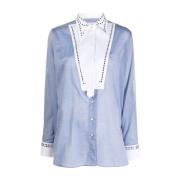 Blå Bomuld Chambray Studded Skjorte