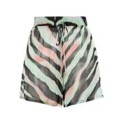 Zebra-Print Silke Shorts med Snøre