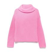 Ribbet højhalset fuchsia sweater