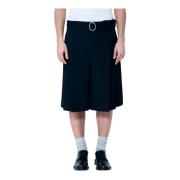 Wool Twill Plisserede Shorts med Bælte