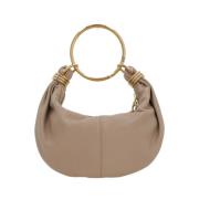 Mørk Beige Hobo Taske med Guld Hardware