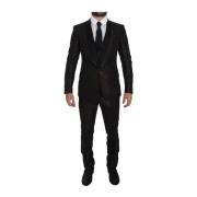 Elegant Bicolor Wool Suit - Sort