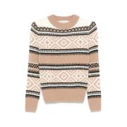 Jacquard Ribbed Sweater i Beige