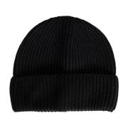 Sort Ribstrikket Beanie Hat