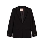 Sort Milano Strik Blazer med Metal T Detalje