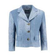 Denim Effekt Blomst Applique Jakke