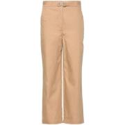 Beige Bomuld Straight High Waist Bukser