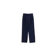 Navy Blue Jacquard Straight-Leg Bukser