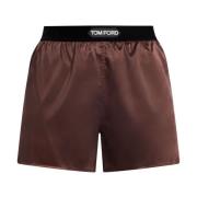 Brun Silkeblanding Elastisk Talje Shorts