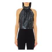 Diamant Strass Faux Læder Top