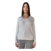 Ribbet V-hals uld sweater