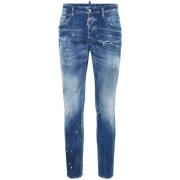 Blå Distressed Slim Fit Jeans