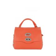 Studded Leather Shoulder Bag in Orange