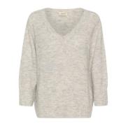 V-Neck Pullover Strik Sweater Lys Grå