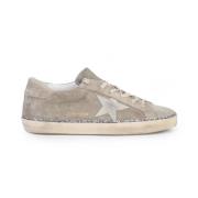 Beige ruskind sneakers med glitterstribe