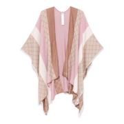 Farverig Jacquard Poncho med Oval T Logo