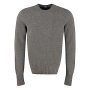 Ribbet uld rundhals pullover