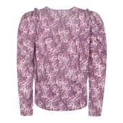 Mauve Grafisk Print Silkebluse