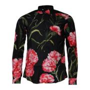 Sort Blomstret Slim Fit Skjorte