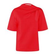 Draped Shoulder T-Shirt Scarlet