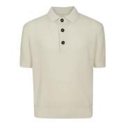 Sand Beige Strikket Poloshirt