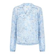 Bluse med Paisley Print og V-Hals