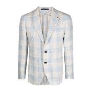 Beige Plaid Linen-Uld Blazer