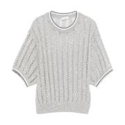 Grå Stribe Crew Neck Sweater