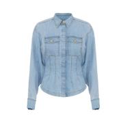 Denim Peplum Skjorte Clear Blue