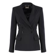 Satin Revers Blazer med Lommer