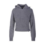 Grå Marl Pointelle Hættetrøje Sweatshirt