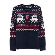 Sweater med rensdyrmønster og rund hals