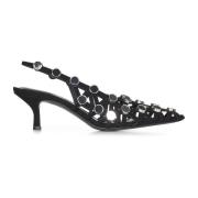 Sort ruskind slingback pumps med nitter