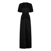 Sort Satin V-Hals Kjole Elegant Stil