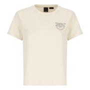 Ivory Bomuld T-shirt med Strass Logo